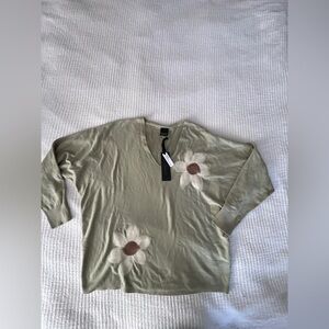 Aaeda Floral Knit Sweater in Sage Green Size XL NWT